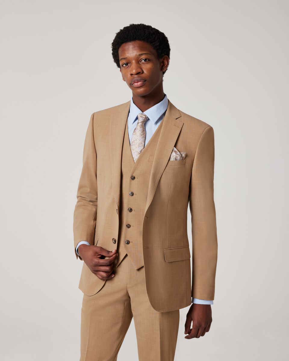 Slim Stretch Wool Blend Tailored Jacket, Camel, hi-res